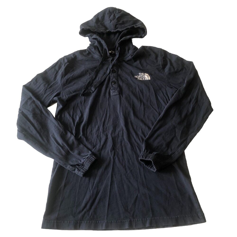 North Face Mens Hoodie 1/4 Snap Button Blue Size Small